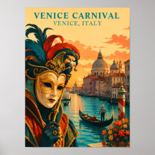 Póster Carnaval de Venecia Italia Máscara Veneciana Vinta