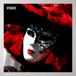 Póster Carnaval de Venecia Máscara Roja Colorida