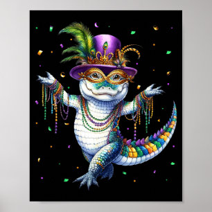 Póster Carnaval divertido Mardigator Mardi Gras caimán ba