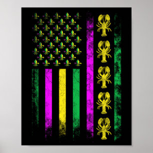 Póster Carnaval Mardi Gras Estados Unidos Bandera Langost
