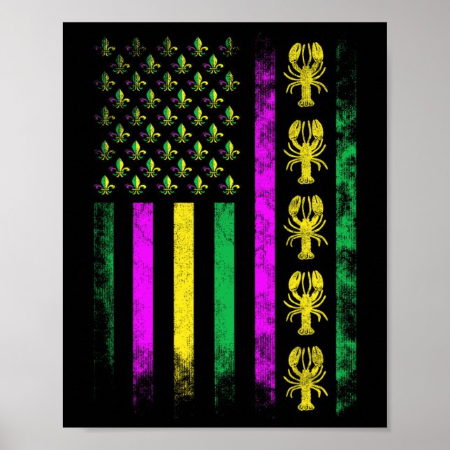 Póster Carnaval Mardi Gras Estados Unidos Bandera Langost (Frente)