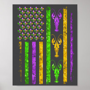 Póster Carnaval Mardi Gras Usa Bandera Americana Traje de