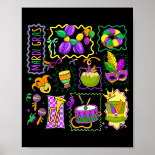 Póster Carnaval Preppy Mardi Gras Sombrero de Bufón Másca