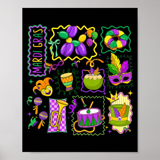 Póster Carnaval Preppy Mardi Gras Sombrero de Bufón Másca (Frente)