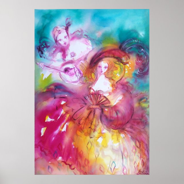 Póster Carnaval veneciano de PIERROT y ARLECCHINA, (Frente)