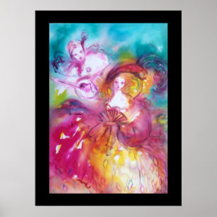 Póster Carnaval veneciano de PIERROT y ARLECCHINA,