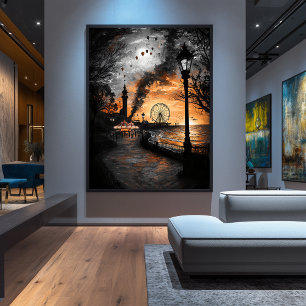 Póster Carnaval vintage al atardecer - Nostálgica feria c