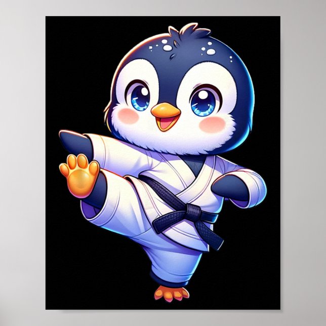 Póster Carne Adorable de Karate Penguin Crane Kick Pose (Frente)