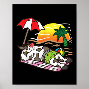 Póster Carne Asada Vaca Bronceándose En La Playa Bbq Carn