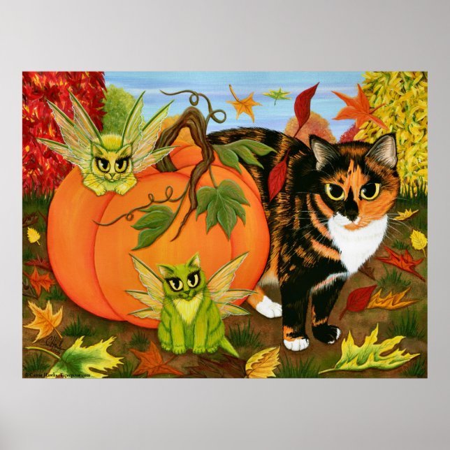 Póster Carne de gato de Calico deja pintura de otoño (Frente)
