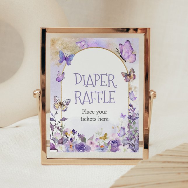 Póster Carne de mariposa floral encantada Raffle (Enchanted Floral Butterfly Arch Baby Shower Diaper Raffle Sign)
