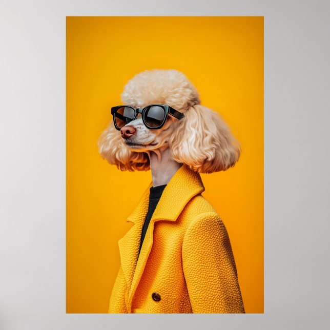 Póster Carne de moda en gafas de sol y abrigo amarillo (Frente)