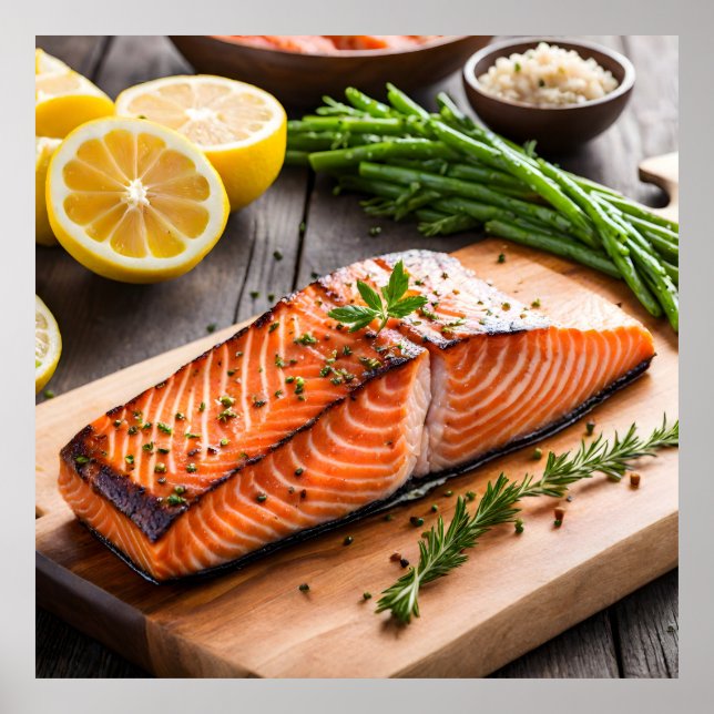 Póster Carne de salmón deliciosa (Frente)