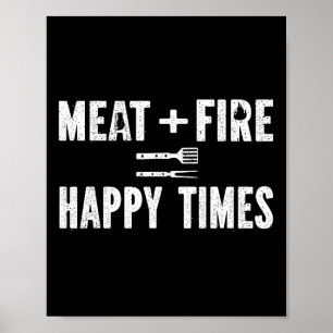Póster Carne Fuego Felices Momentos Divertido Bbq Parrill