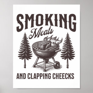Póster Carne Fumadora Y Quejas Aplaudidas Carne Bbq Graci