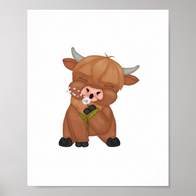 Póster Carne Highland Cow y Dandelion Puff Classic T-Shir (Frente)