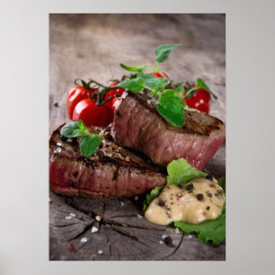 Póster Carnes de barbacoa a la parrilla con hierbas fresc