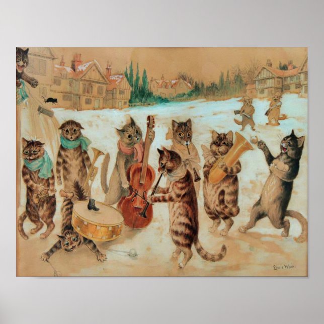 Póster Carol Singing 1925 Louis Wain Wall Art (Frente)