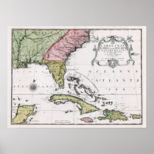 Póster Carolina 1755 y la Florida y las islas bahamesas