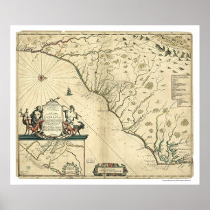 Póster Carolina Country Map 1650