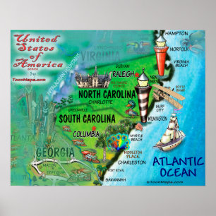 Póster Carolina del Norte Carolina del Sur Estados Unidos