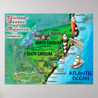 Póster Carolina del Norte Carolina del Sur Estados Unidos