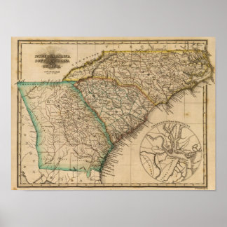 Póster Carolina del Norte, Carolina del Sur, Georgia
