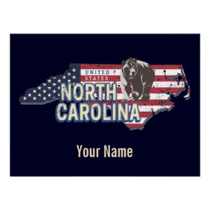 Póster Carolina del Norte Estado Estados Unidos Mapa USA