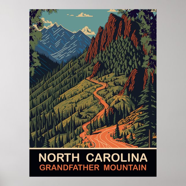 Póster Carolina del Norte, montaña del abuelo, viajes (Frente)