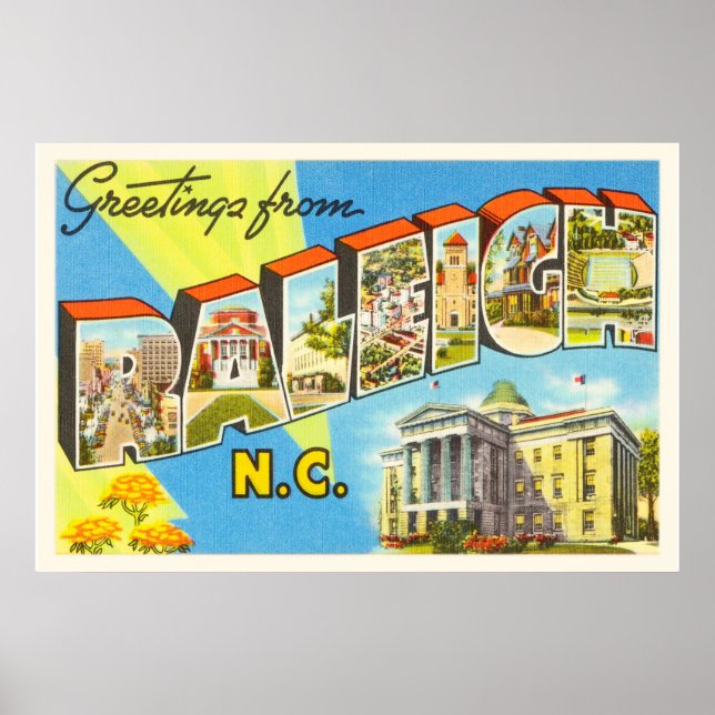 Póster Carolina del Norte Raleigh Carolina NC Viaje con t (Frente)