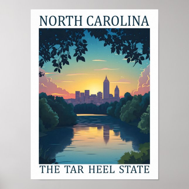 Póster Carolina del Norte Tar Heel State USA Travel Place (Frente)