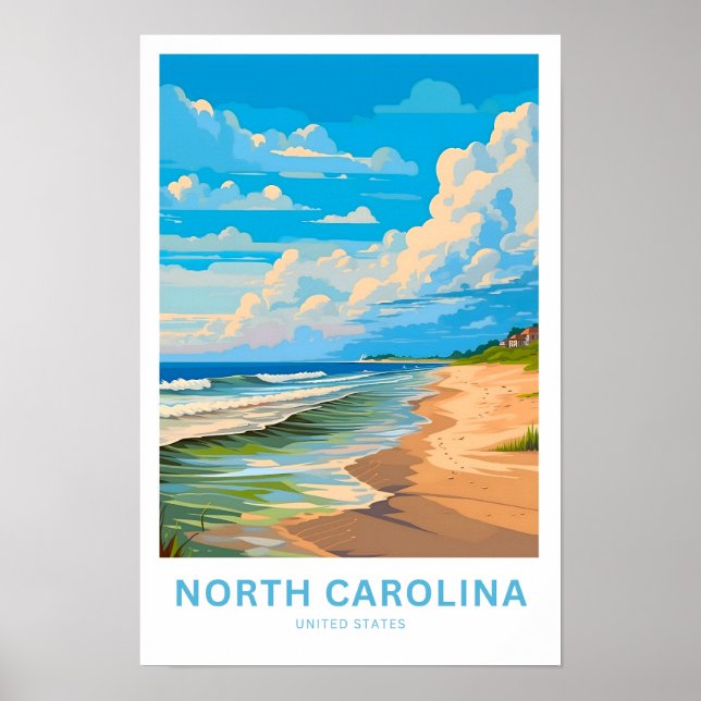 Póster Carolina del Norte Viajes de Estados Unidos (Frente)