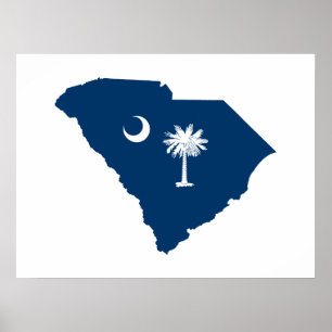 Póster Carolina del Sur en azul y blanco