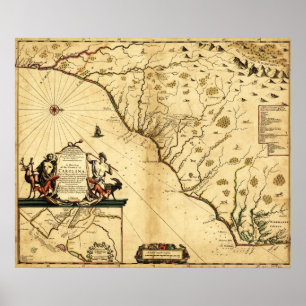 Póster Carolinas with North to the RightPanoramic Map