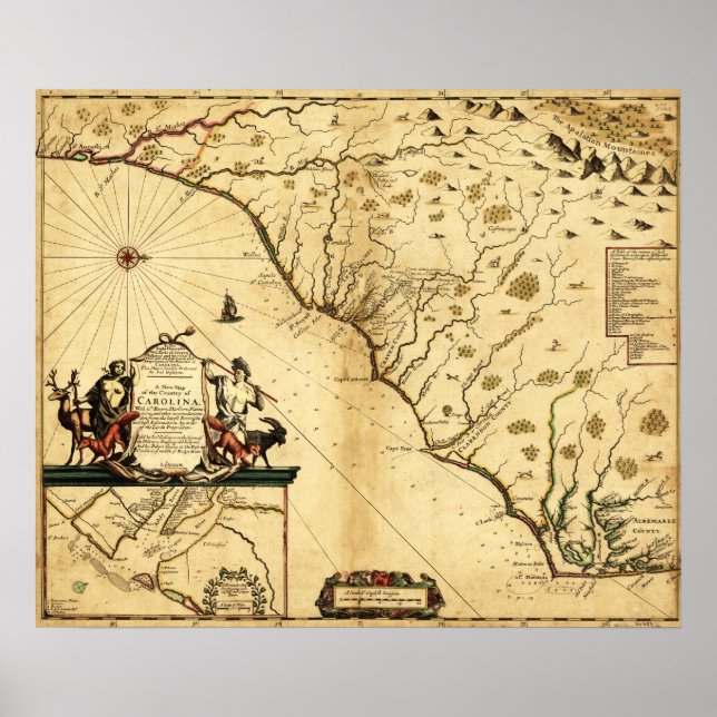 Póster Carolinas with North to the RightPanoramic Map (Frente)