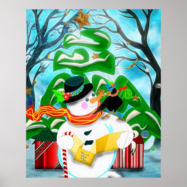 Póster Caroling Snowman Wall/Puerta/Ventana (Frente)