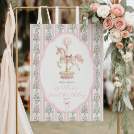 Póster Carousel Pink First Birthday Welcome