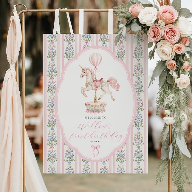 Póster Carousel Pink First Birthday Welcome (Subido por el creador)