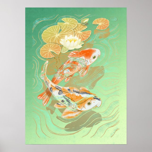 Póster Carp Koi Fish Water Lily Pond Poster (Frente)