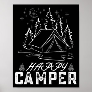 Póster Carpa Feliz Retro Pine Forest Luna Nocturna