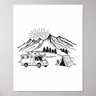 Póster Carpa Tee Adventure y montaña de fogata H