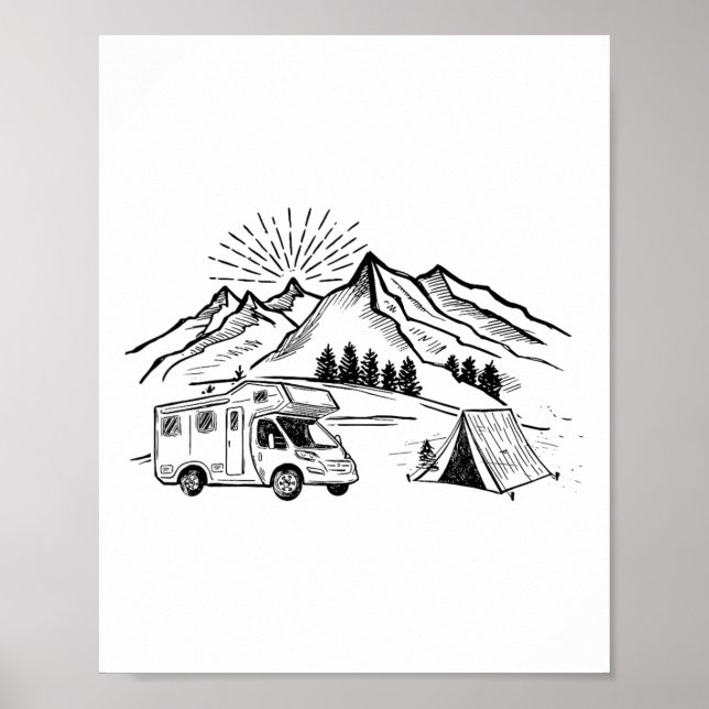 Póster Carpa Tee Adventure y montaña de fogata H (Frente)