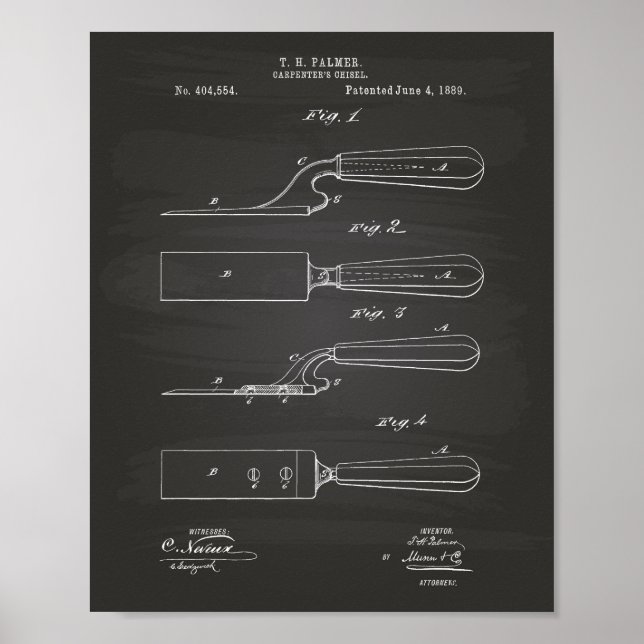 Póster Carpenter's Chisel 1889 Patent Art Chalkboard (Frente)