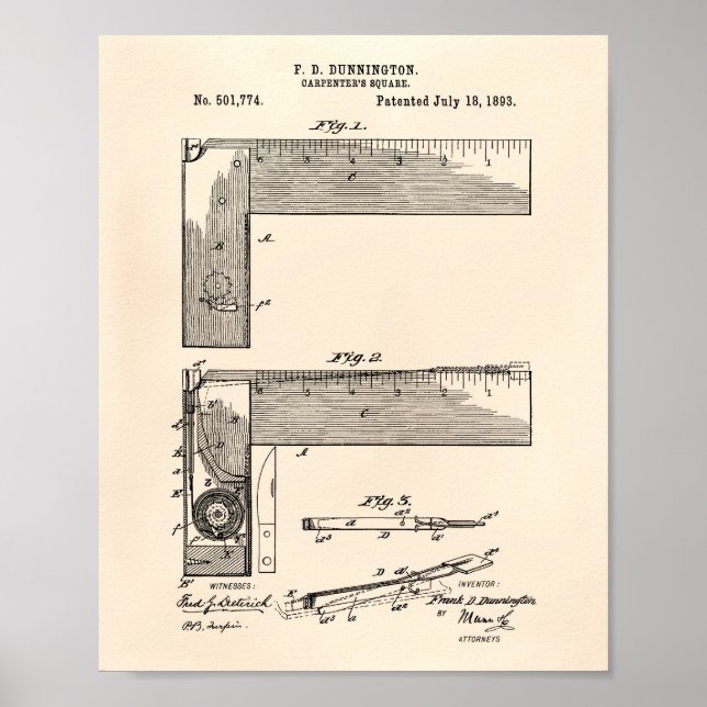 Póster Carpenter's Square 1893 Patent Art Old Peper (Frente)