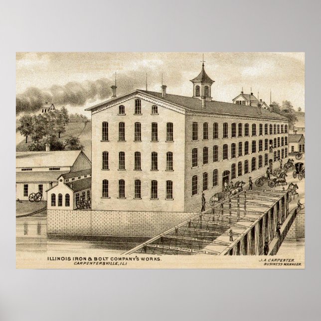 Póster Carpentersville Illinois Iron and Bolt Co. 1871 (Frente)