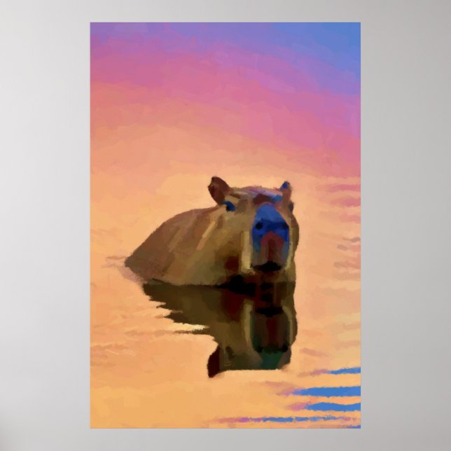 Póster Carpincho emergiendo de un lago tranquilo (Frente)