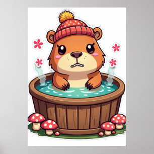 Póster Carpincho Gruñón Bañera Kawaii Pegatina de Hongo A