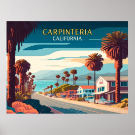 Póster Carpinteria California Sunset Palm Tres Retro