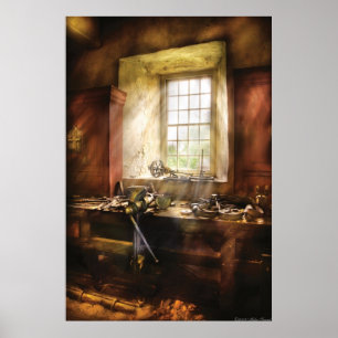 Póster Carpintero - muchas herramientas viejas