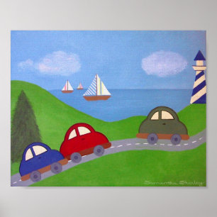 Póster Carrera a la Regata - 8x10 Coches Barcos Niños Art